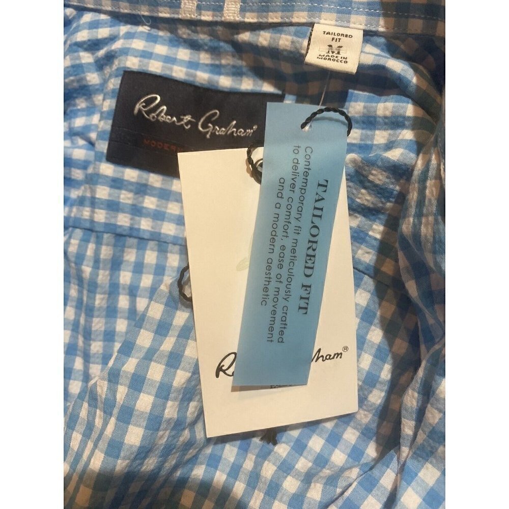 Robert Graham NWT Men’s Conroe, Button-Down Shirt Blue Gingham Medium $168 New - Picture 6 of 6